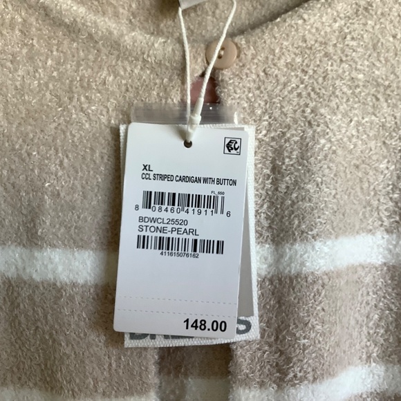 Barefoot Dreams CozyChic Lite Striped Cardigan Stone/Pearl SZ XL - Picture 9 of 16
